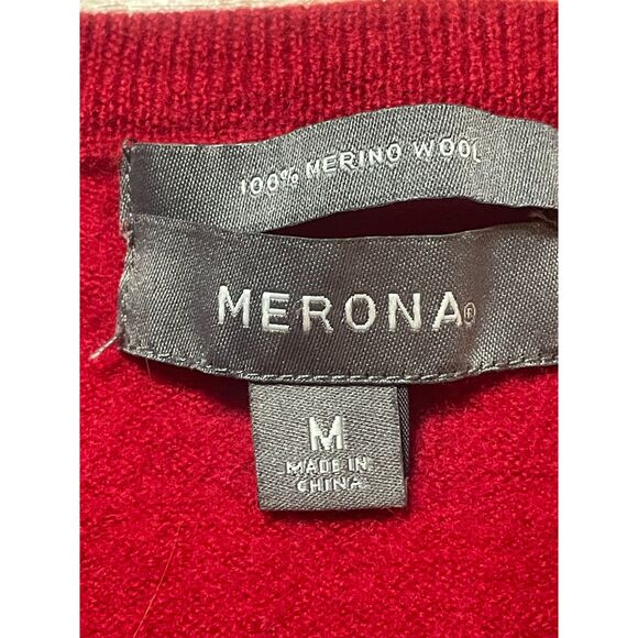 Merona 100% Merino Wool Argyle Sweater Red Gray Black V Neck Medium - Picture 5 of 10